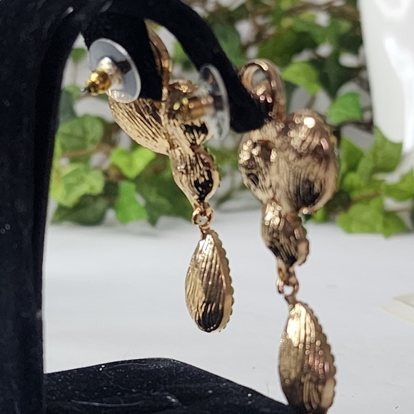 Gold Green Glam Crystal Glass Teardrop Earrings - Picture 5 of 7